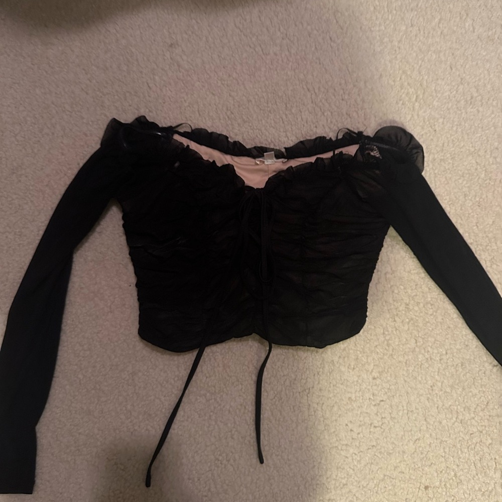 Luxxel Black Ruched Off-Shoulder Crop Top
